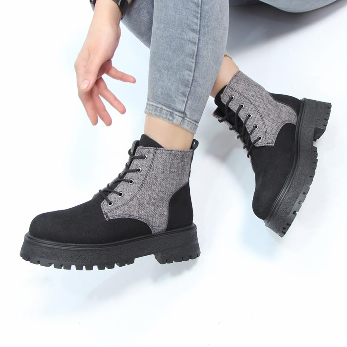 3-2.jpg بوت و نیم بوت زنانه و دخترانه مدل بندی رنگ مشکی طوسی کد A148 - Image 1