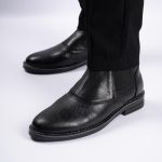 نیم بوت چرم مردانه رنگ مشکی مدل چروک چلسی کشی  کد 218 - Image 2
