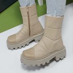 بوت و نیم بوت زنانه ساق بلند رنگ کرم مدل کاپشنی زیپدار کد 61486