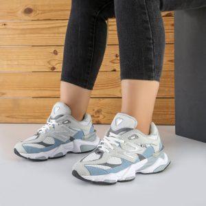 کفش و کتانی زنانه و دخترانه چرم طبیعی مدل نیوبالانس 9060 NEW BALANCE رنگ طوسی آبی کد 8974