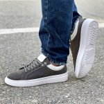 کفش ونس مردانه ساده رنگ طوسی دور دوخت و رویه جیر کد 4294 - Image 2