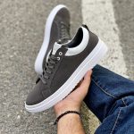 کفش ونس مردانه ساده رنگ طوسی دور دوخت و رویه جیر کد 4294 - Image 6