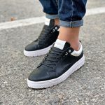 کفش ونس مردانه چرم رنگ مشکی دور دوخت و رویه چرم کد 9158 - Image 5