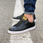 کفش ونس مردانه مدل ساده رنگ مشکی دور دوخت و رویه چرم کد 4232