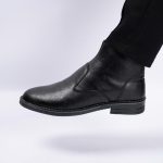 نیم بوت چرم مردانه رنگ مشکی مدل چروک چلسی زیپ دار  کد 217