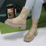 بوت و نیم بوت زنانه ساق بلند رنگ کرم مدل کاپشنی زیپدار کد 61486 - Image 2