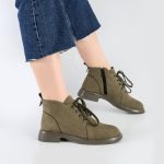 بوت و نیم بوت زنانه و دخترانه مدل بندی بغل زیپ نیم ساق رنگ یشمی کد A507