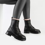 بوت و نیم بوت زنانه و دخترانه مدل بندی بغل زیپ برشکا BERESHKA رنگ مشکی کد A508