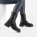 بوت و نیم بوت زنانه و دخترانه مدل بندی بغل زیپ برشکا BERESHKA رنگ مشکی کد A509