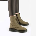 بوت و نیم بوت زنانه و دخترانه مدل بندی بغل زیپ برشکا BERESHKA رنگ یشمی کد A510 - Image 2