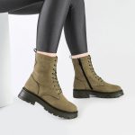 بوت و نیم بوت زنانه و دخترانه مدل بندی بغل زیپ برشکا BERESHKA رنگ یشمی کد A510