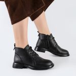 بوت و نیم بوت زنانه و دخترانه مدل بندی بغل زیپ نیم ساق رنگ مشکی کد A502