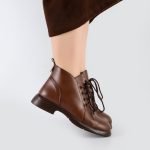 بوت و نیم بوت زنانه و دخترانه مدل بندی بغل زیپ نیم ساق رنگ قهوه ای کد A503