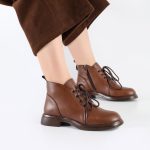 بوت و نیم بوت زنانه و دخترانه مدل بندی بغل زیپ نیم ساق رنگ قهوه ای کد A503 - Image 2