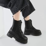 بوت و نیم بوت زنانه و دخترانه مدل بندی بغل کش رنگ مشکی کد M676